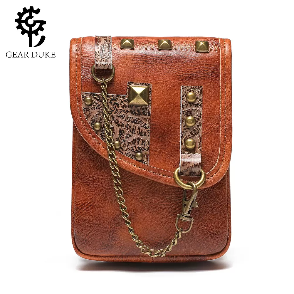 Retro distressed rivet chain mini crossbody bag niche design genuine leather texture mobile phone bag women's single shoulder bag
